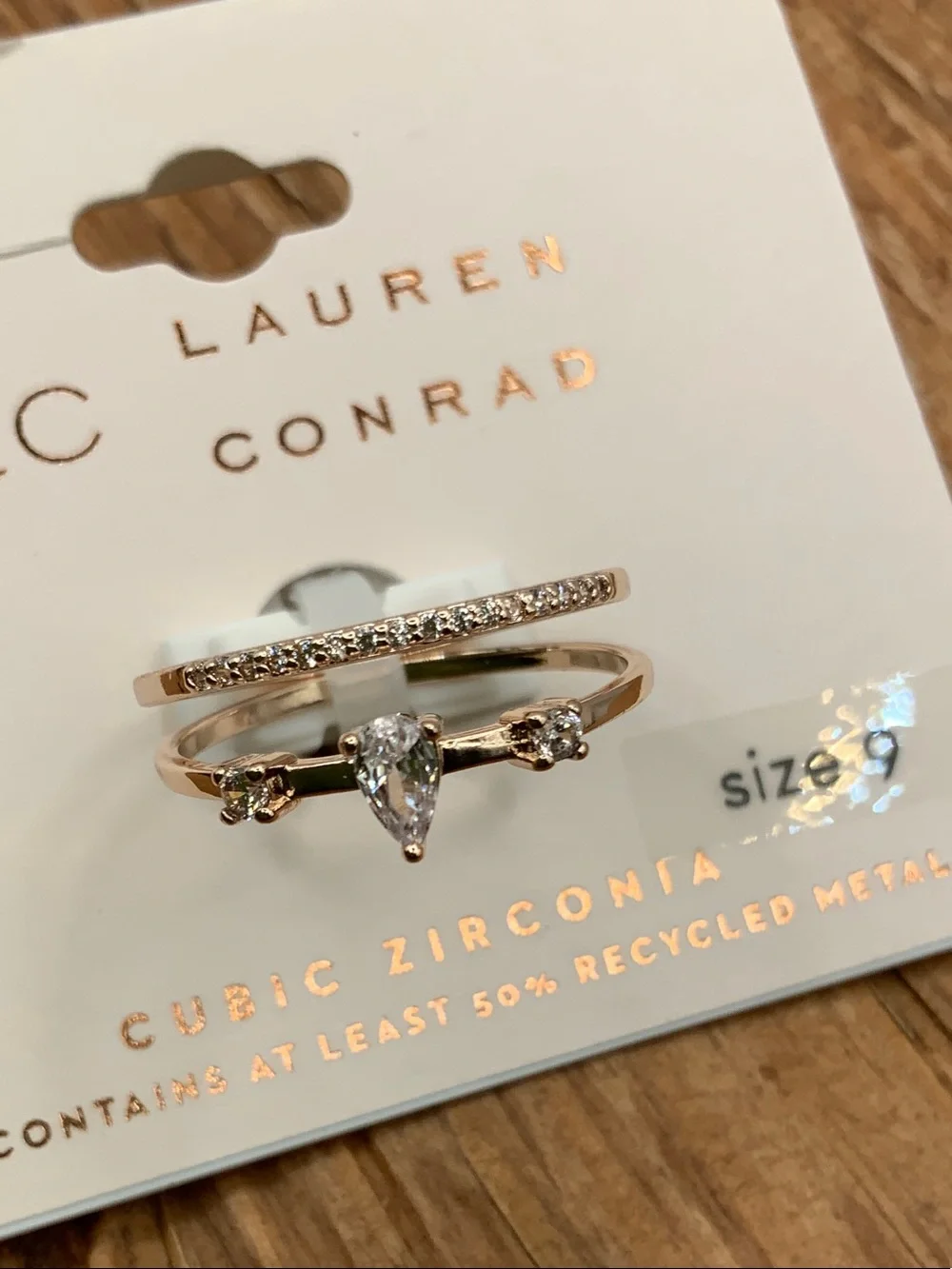 LC Lauren Conrad Rose Gold Tear Drop & Pavé Stackable Ring Set - 9
